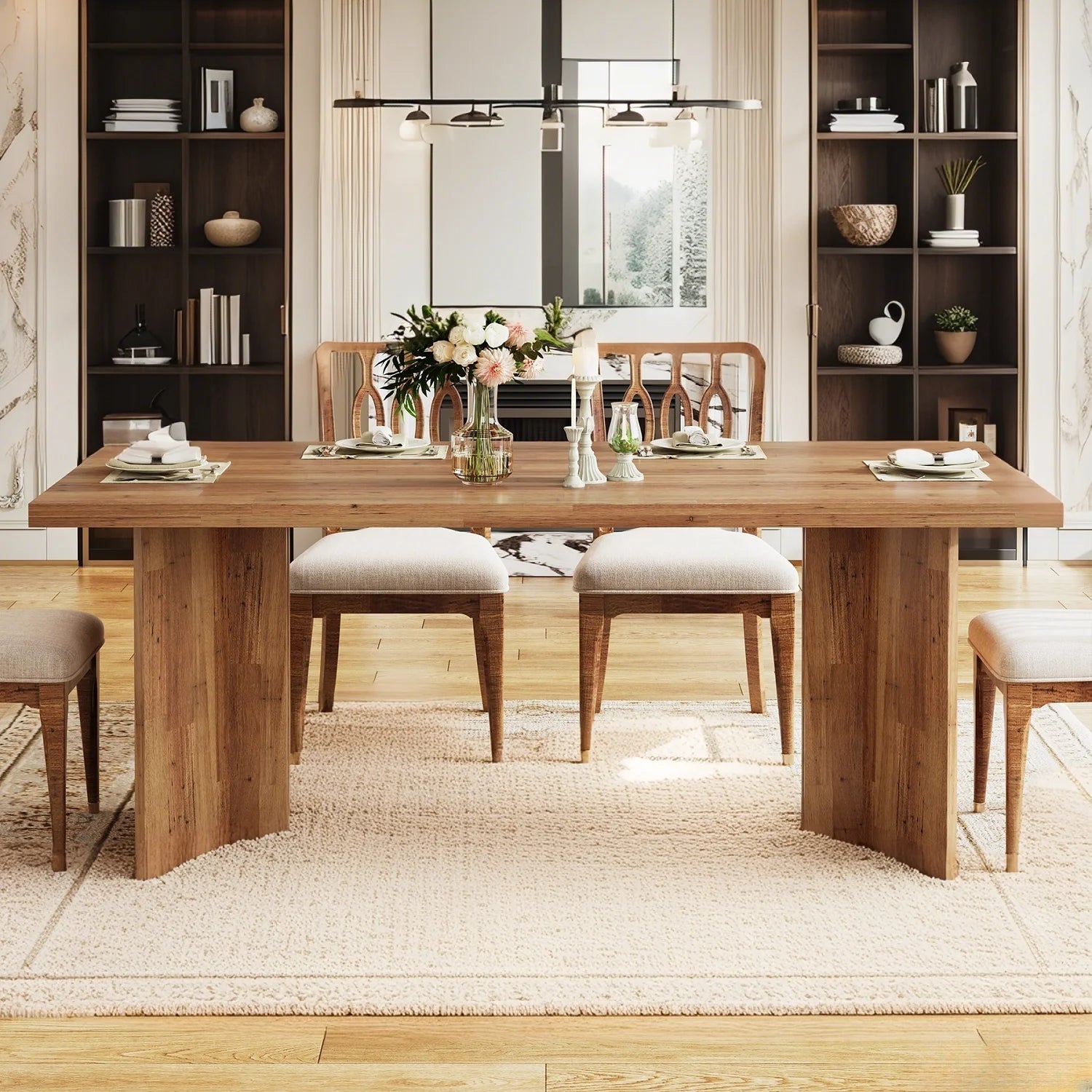 63-Inch Rustic Walnut Dining Table for Kitchen and Dining Room