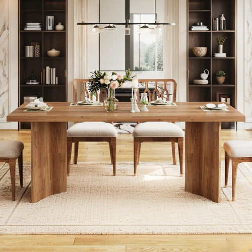 63-Inch Rustic Walnut Dining Table for Kitchen and Dining Room