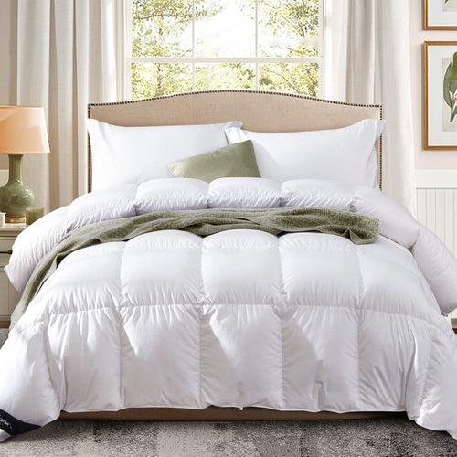 King Size All-Season Down Comforter - Medium Warmth Duvet Insert with Soft Noiseless Fabric, 8 Corner Tabs, and Machine Washable Design - White