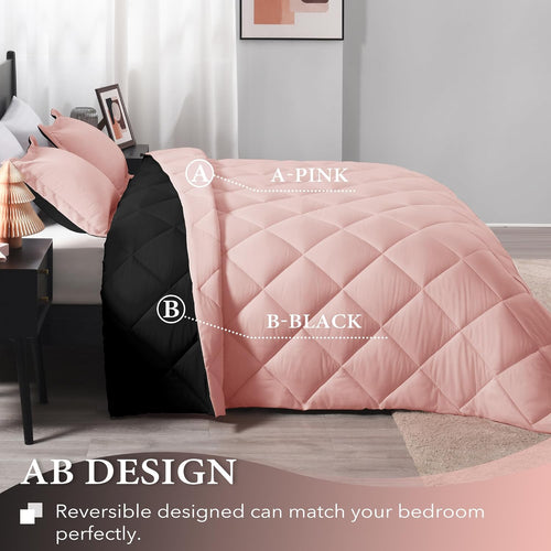 Twin Comforter Set in Pink and Black - Luxurious All-Season Bedding Collection - Includes Comforter (66" x 92") and Pillow Sham (20" x 26")