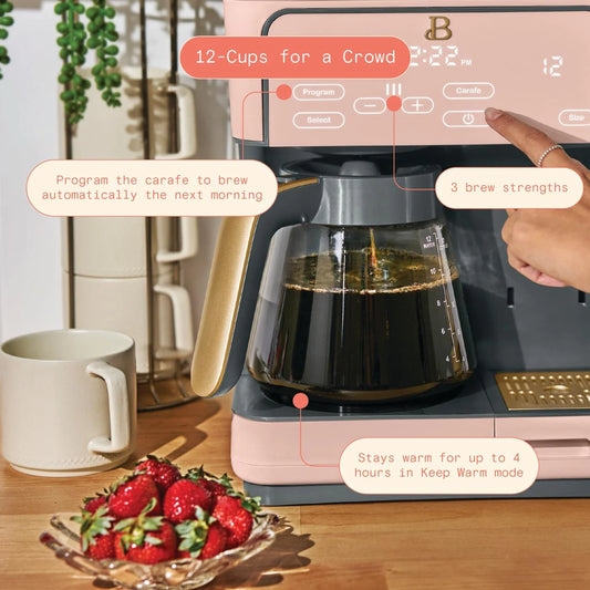 Multi-Brew 12-Cup Programmable Drip and Single-Serve Coffee Maker in Rose by Drew Barrymore