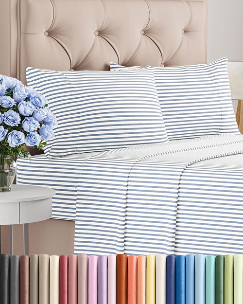 California King Size 4-Piece Sheet Set - Luxurious Breathable and Cooling Bed Sheets - Hotel Quality Bedding for All Ages - Deep Pocket Design & Wrinkle-Free - Oeko-Tex Certified - Blue Stripes 2