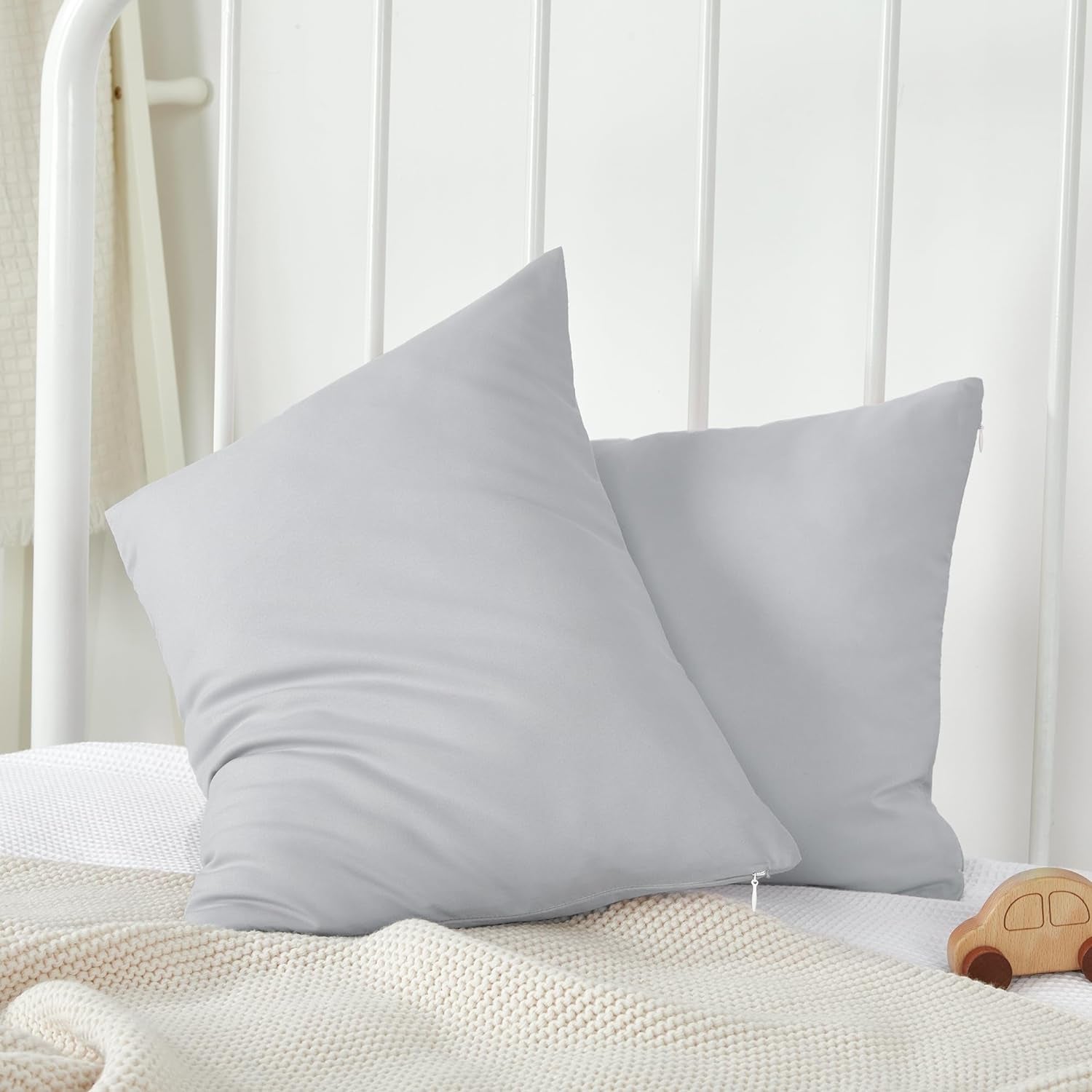 Toddler Pillowcase Set of 2 with Zipper, Silky Soft Microfiber 13" x 18" Kids Travel Pillowcases, Gray