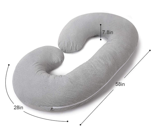 Maternity C-Shaped Pregnancy Pillow with Jersey Cotton Cover for Enhanced Sleep Comfort (Grey)