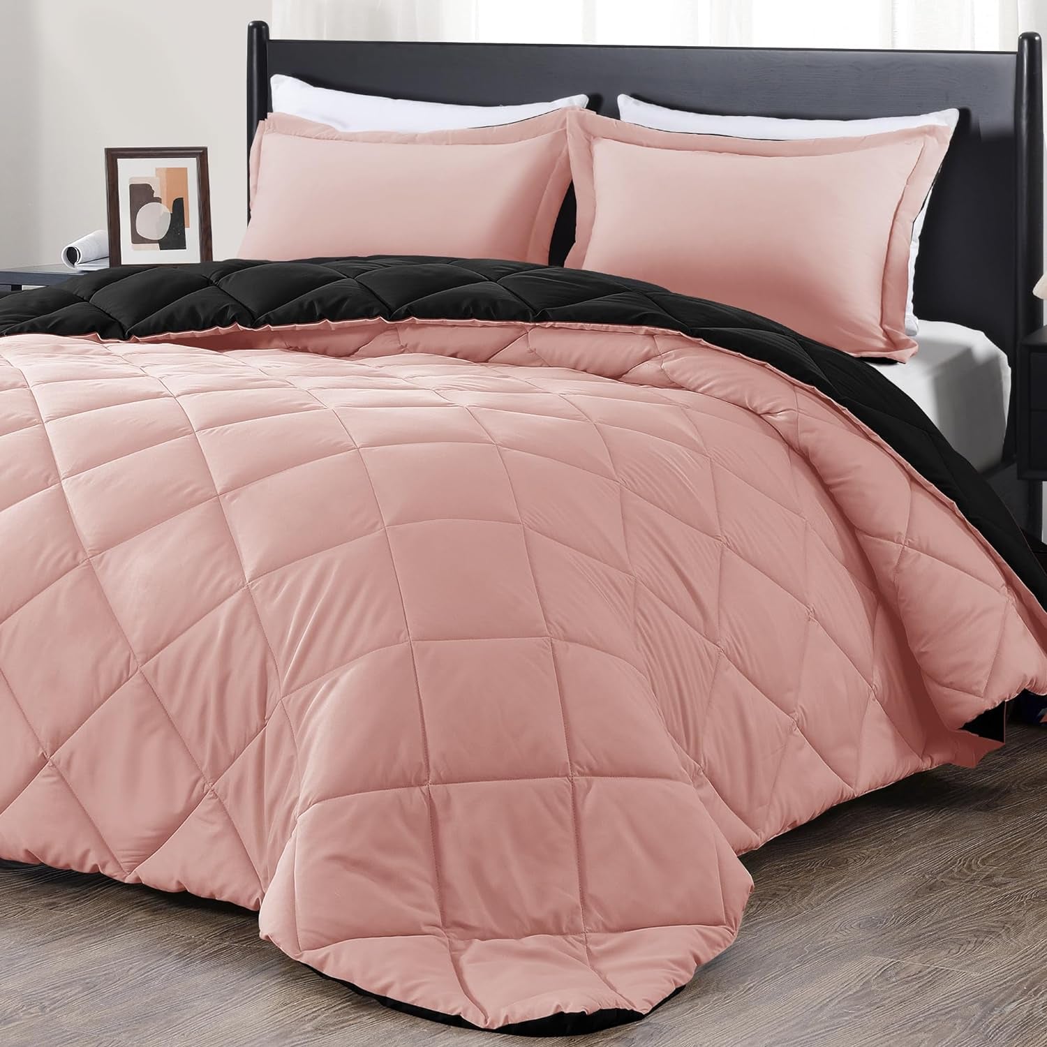 Twin Comforter Set in Pink and Black - Luxurious All-Season Bedding Collection - Includes Comforter (66" x 92") and Pillow Sham (20" x 26")