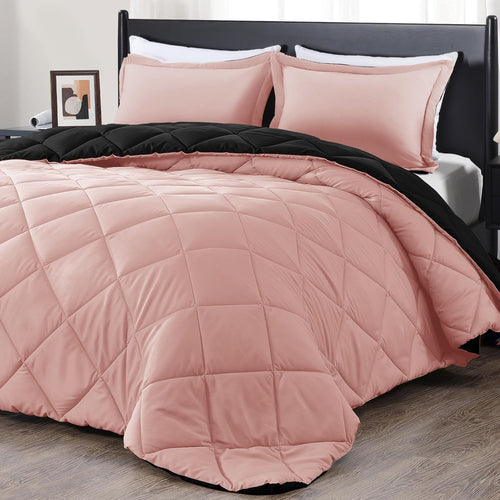 Twin Comforter Set in Pink and Black - Luxurious All-Season Bedding Collection - Includes Comforter (66" x 92") and Pillow Sham (20" x 26")