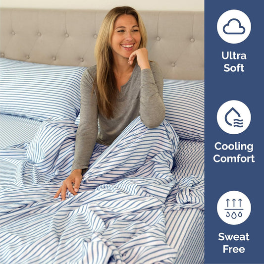 California King Size 4-Piece Sheet Set - Luxurious Breathable and Cooling Bed Sheets - Hotel Quality Bedding for All Ages - Deep Pocket Design & Wrinkle-Free - Oeko-Tex Certified - Blue Stripes 2