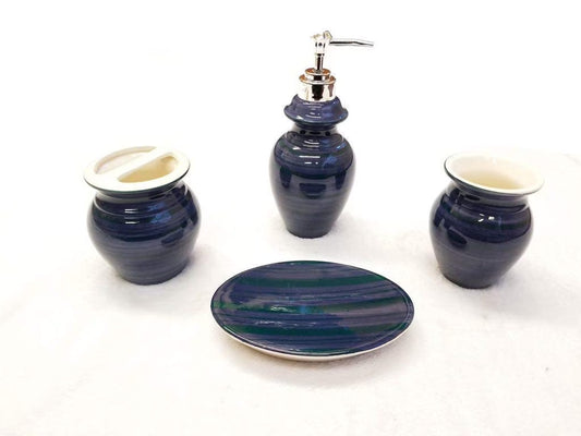 Four-Piece Two-Tone Ceramic Bathroom Accessory Set with Canisters