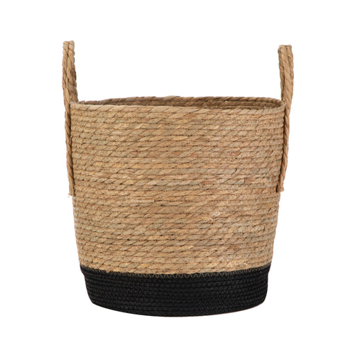 Natural and Black round Rush Baskets, Set of 2