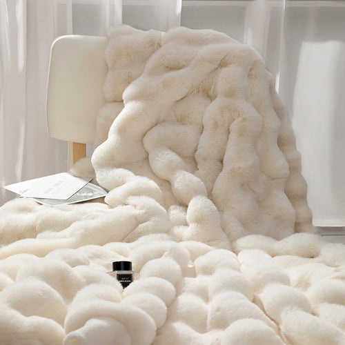 Contemporary Velvet and Flannel Blanket in Milk White