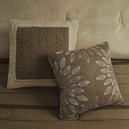Palmer Luxury Faux Suede Comforter Set – 7 Piece Queen, Natural