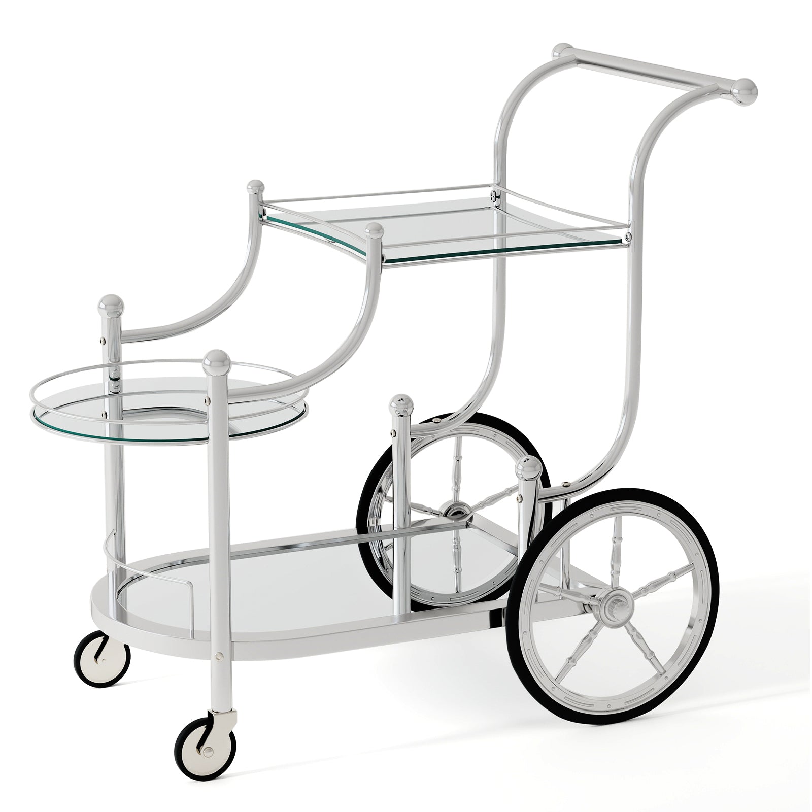 Bar Cart 3-Tier Home Bar Serving Cart on Wheels W/ Mirrored Shelves