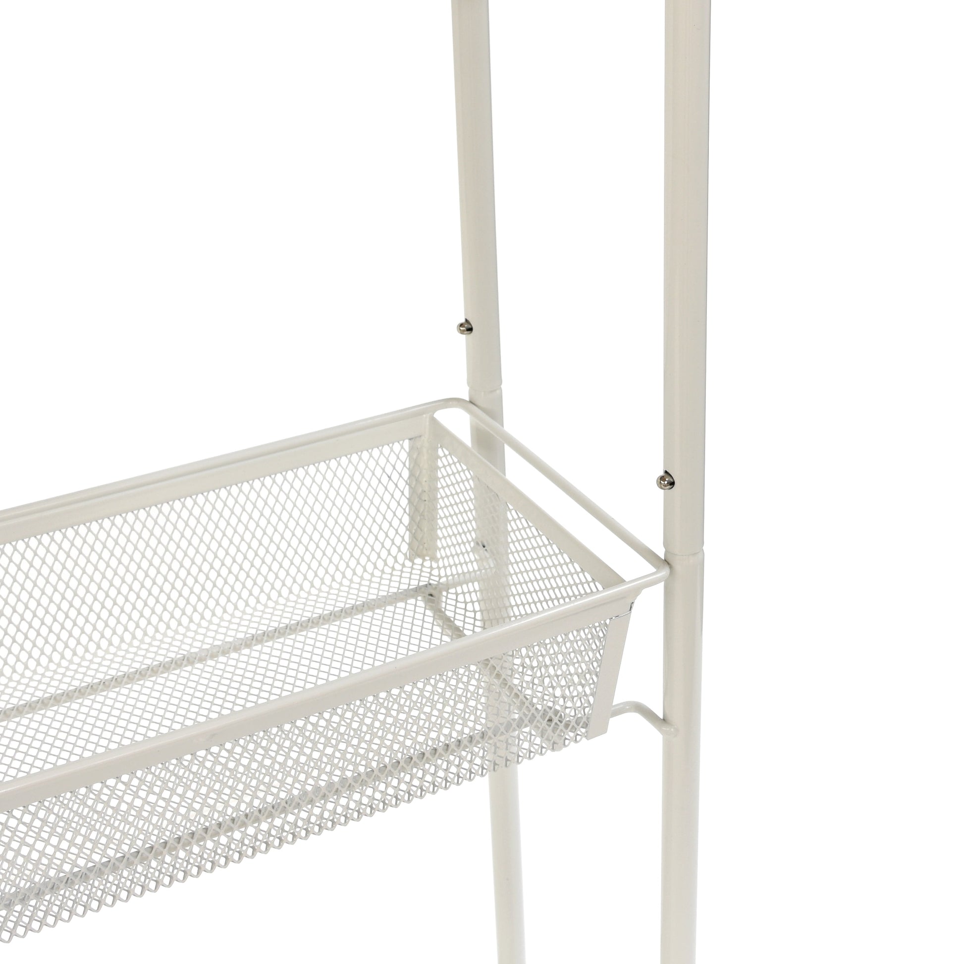 Sleek 3-Tier White Rolling Bathroom Storage Cart with Hooks - Maximize Your Space!