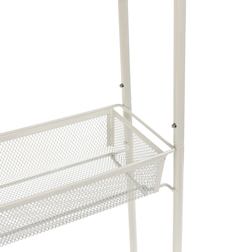 Sleek 3-Tier White Rolling Bathroom Storage Cart with Hooks - Maximize Your Space!
