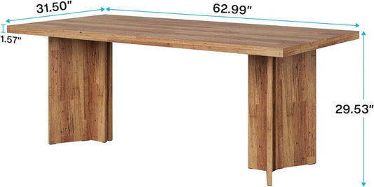63-Inch Rustic Walnut Dining Table for Kitchen and Dining Room