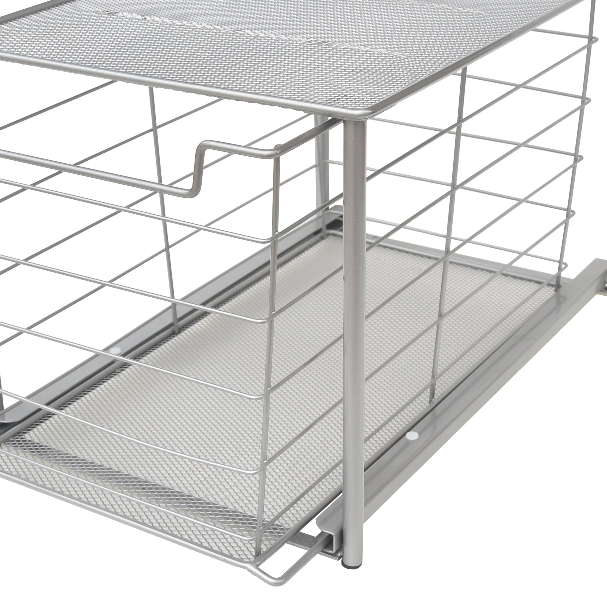 Premium Large Stackable Slide-Out Drawer Organizer - Satin Nickel Finish, 15" x 10" x 9.3"