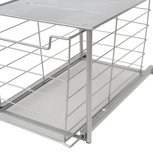 Premium Large Stackable Slide-Out Drawer Organizer - Satin Nickel Finish, 15" x 10" x 9.3"
