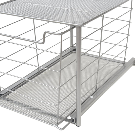 Premium Large Stackable Slide-Out Drawer Organizer - Satin Nickel Finish, 15" x 10" x 9.3"