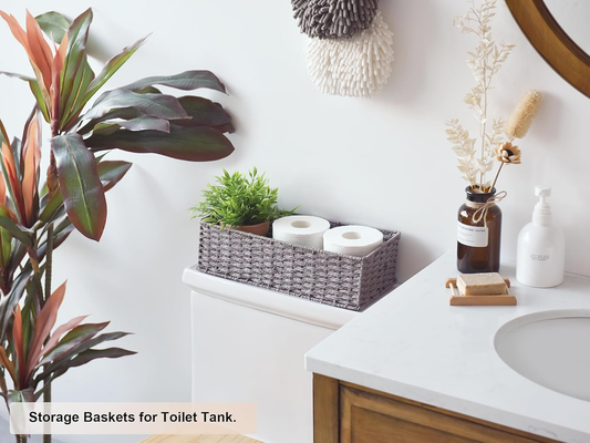 Paper Rope Wicker Toilet Tank Topper Basket | Gray | Set of 2
